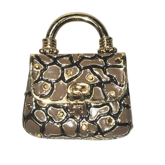 Vtg St John Gold Tone Crystal Croc Miniature Purse Handbag Brooch Pin Opens - Picture 2 of 4